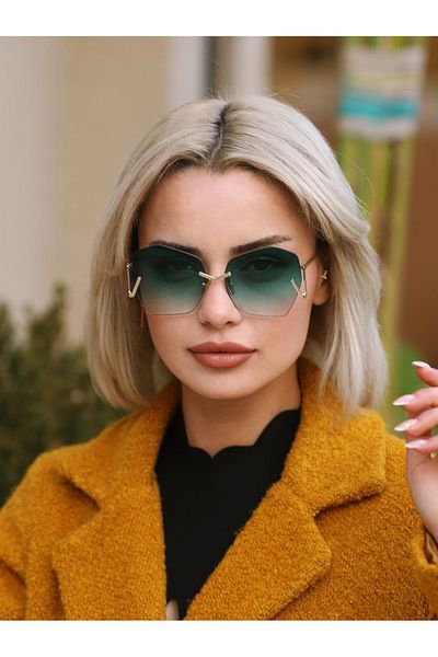 TomyHelf Geometric Design Green Glass Design Women's Sunglasses