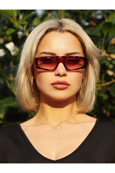 TomyHelf Rectangle Design Leopard Frame Brown Glass Women Sunglasses
