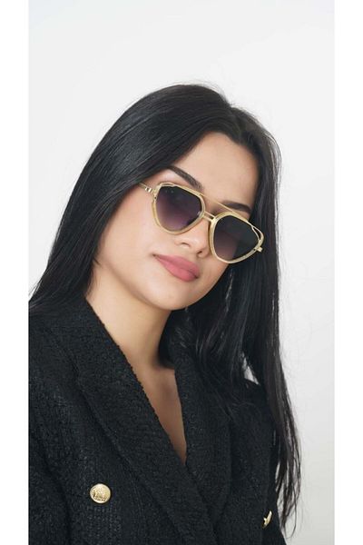 TomyHelf Gold Geometric Frame Unisex Sunglasses