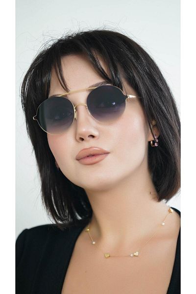 TomyHelf Gold Frame with Round Bridge Detail - Women's Sunglasses, Black Glass