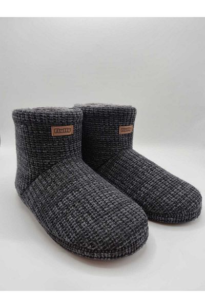 fluffy Ανδρικά παπούτσια για το σπίτι - Πλεκτά, Fleece, Λούτρινο εσωτερικό, Χοντρή και Αντιολισθητική Σόλα