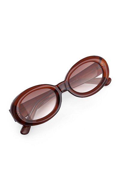 TomyHelf Ellipse Design Women's Sunglasses - Wood Frame, Brown Glass