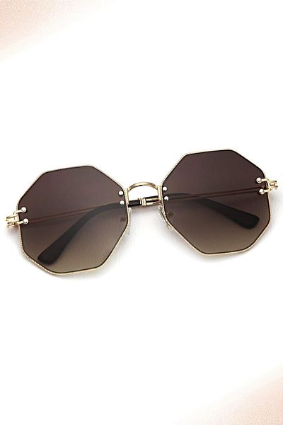 TomyHelf Geometric Design Gold Frame Brown Women's Sunglasses