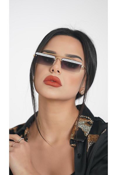 TomyHelf Black Gold Frame Silvery Rectangular Design Women's Sunglasses