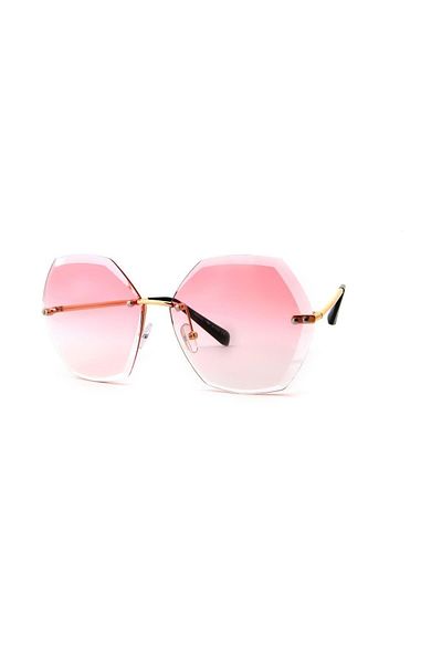 TomyHelf Pink Glass Geometric Design Women's Sunglasses - Gold Frame