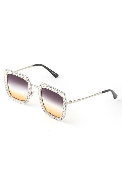 TomyHelf Square Diamond Design Silver Frame Black Gradient Glass Women's Sunglasses