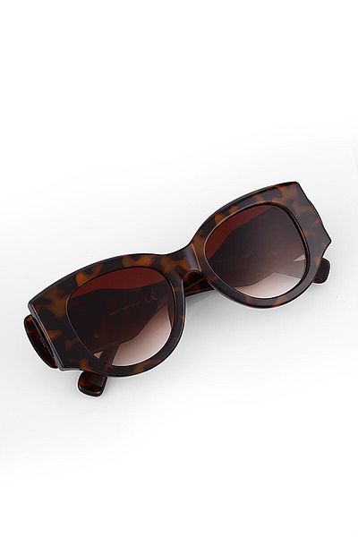 TomyHelf Women's Brown Gradient Glass Leopard Pattern Bone Frame Sunglasses