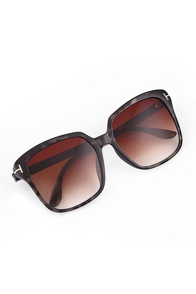 TomyHelf Brown Gradient Glass Leopard Bone Square Sunglasses