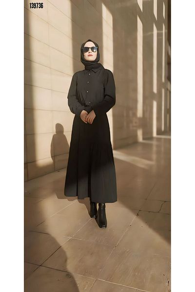 Kokosh moda Γυναικείο πουκάμισο Hijab με κουμπιά γιακά με ζώνη μακρυμάνικο υφαντό φόρεμα
