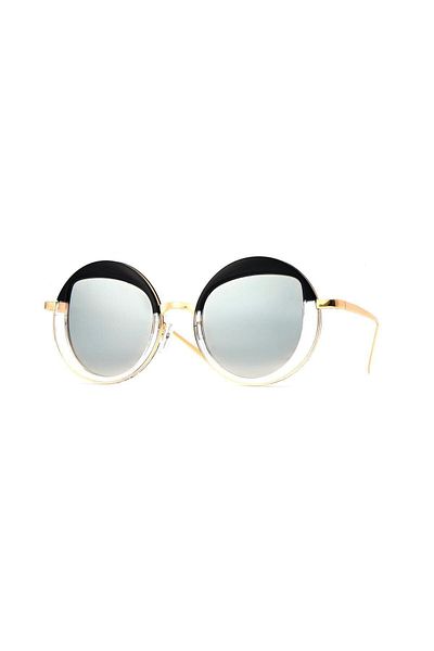 TomyHelf Women &Apos; S Sunglasses with Geometric Pattern - Gold Black and Silver Mirror