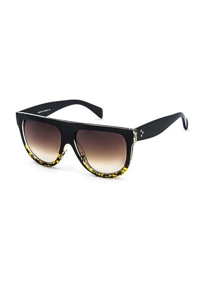TomyHelf Leopard Detailed Drop Design Black Women's Sunglasses - Frame Black Glass