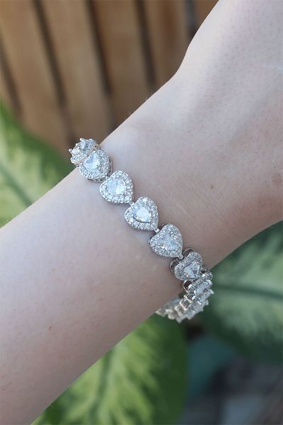NEZADE STORE Vip Series Brass Zircon Stone Silver Color Heart Model Bracelet - Lisinya