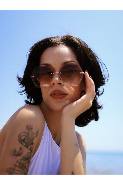 TomyHelf Geometrik Kahverengi Degrade Kesme Cam Kadın Güneş Gözlüğü Ae1712c30