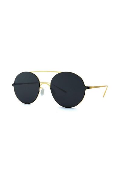 TomyHelf Gold Frame with Round Bridge Detail - Women's Sunglasses, Black Glass