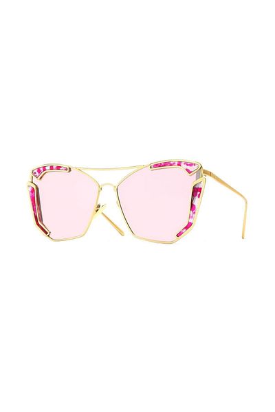 TomyHelf Women's Sunglasses - Square Design, Gold Frame, Pink Glass