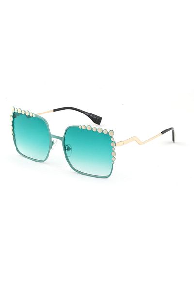 TomyHelf Square Design White Pearl Green Frame Green Glass Women's Sunglasses
