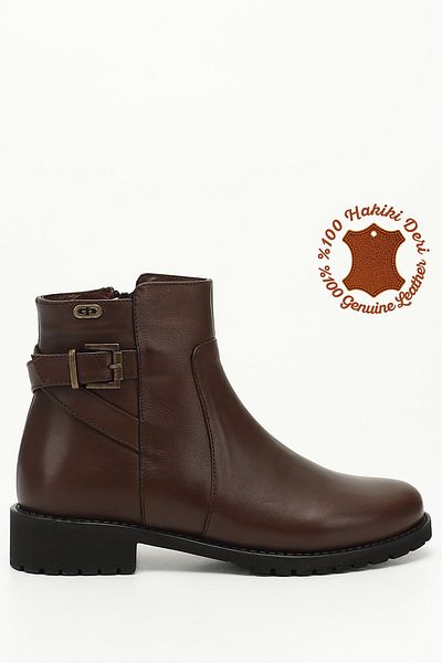 GÖNDERİ(R) Women/Girls Brown Antique Zippered Rubber Sole Genuine Leather Boots