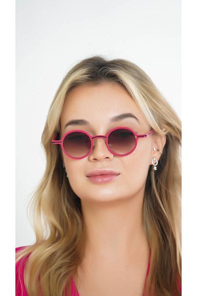 TomyHelf Pink Metal Round Frame - Women's Sunglasses, Black Glass