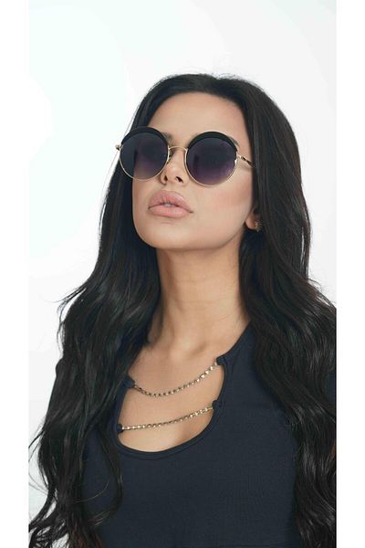 TomyHelf Round Design Purple Glass Women's Sunglasses - Gold Frame, Black Detailed