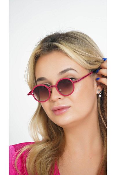 TomyHelf Pink Metal Round Frame - Women's Sunglasses, Black Glass