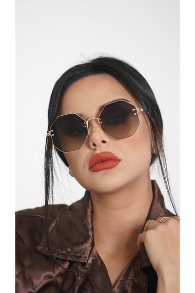 TomyHelf Geometric Design Gold Frame Brown Women's Sunglasses