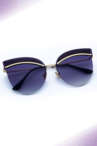 TomyHelf Cat Eyes Design Women's Sunglasses - Black Glass with Glass Frame and Eyebrow Detail