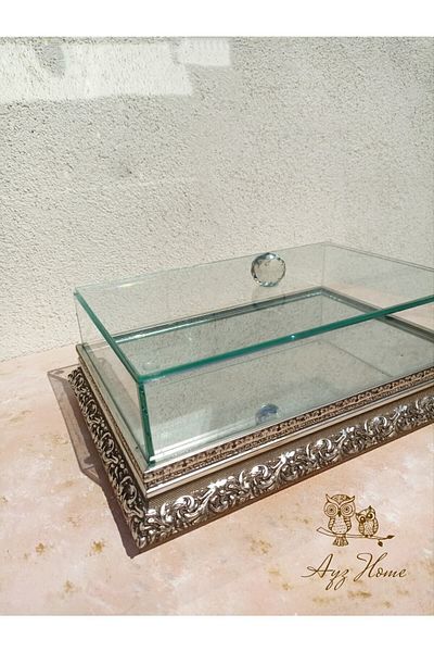 AYZ HOME Ayzhome Silver Engagement Chocolate Dowry Box - 20*30 Wooden Embroidered Glass Box