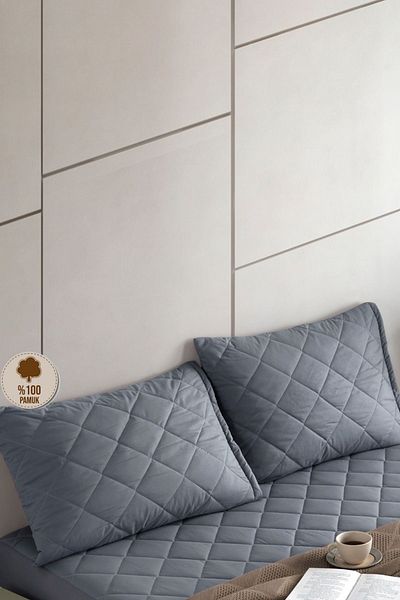 Formeya Pamukkale Matratze Matratze Grau 100% Baumwolle Gesteppt Kissenschoner Matratzen 2 Stück