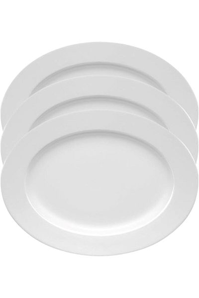 mastergold 3 Piece Melamine Oval Serving Platter White ( 46*31cm ) Durable, Shatterproof and Dishwasher Safe