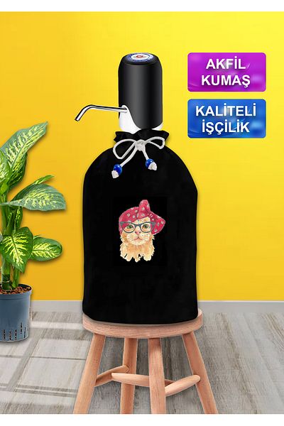enmalife Черен калъф за бонбон с бандана и щампа на котка, черен платнен калъф за бонбон