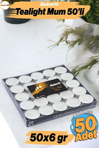 Badem10 Tealight Mum 50x6 Gr Dekoratif Mumu Kandil Hediyelik Fitilli Mumluk Ş...