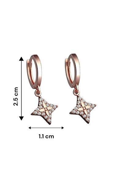 jelux silver Gümüş 925 Ayar Kutup Yıldızı Model Zirkon Taşlı Sallantılı Rose Renkli Küpe