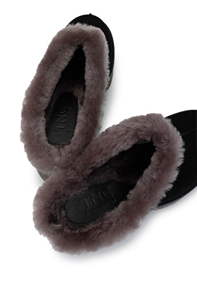 Tamer Tanca Kadın Hakiki Deri Siyah Nubuk Topuklu Terlik