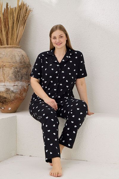 pijamacity Oversize Women's Short Sleeve Cotton Front Buttoned Pajama Set