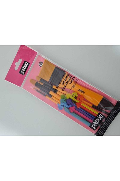 Pebeo 6-Piece Flat Cut Brush Set - Short Handle No:0-2-4-10-12-18