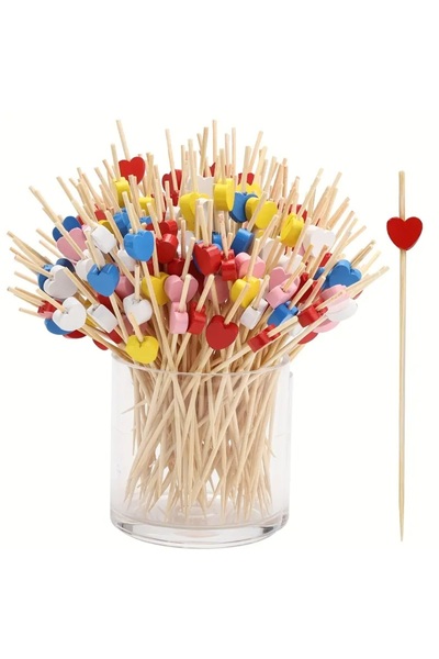 Hobi Kafe 100 قطعة من أعواد الكوكتيل بتصميم قلب، مسواك كوكتيل لحفلات عيد الحب
