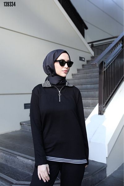 Kokosh moda Γυναικεία μακρυμάνικη μπλούζα με φερμουάρ και παντελόνι ψηλόμεσο βαμβακερό σετ δύο τεμαχίων