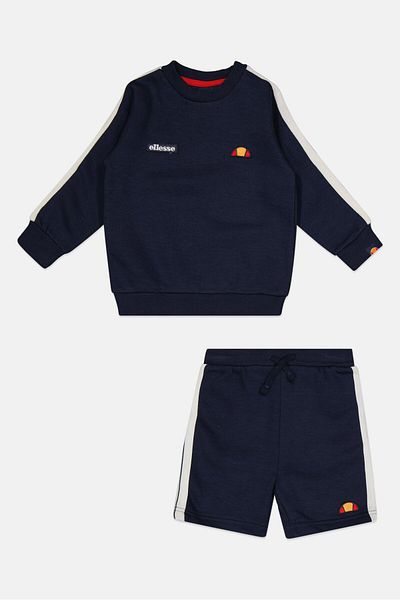 Ellesse طقم سويت شيرت بشعار العلامة التجارية للأولاد الصغار مكون من قطعتين، أزرق داكن