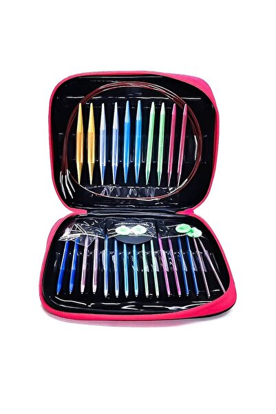 OZN AKSESUAR parlak metal alışımlı yuvarlak şiş seti yeni başlayanlar için kolayca kullanabileceği örgü kiti