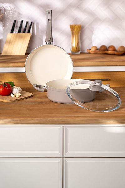 Emsan Beige Crystal 3 Piece Pot Pan Set