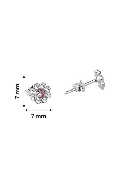 jelux silver Gümüş 925 Ayar Cam Taşlı Pembe Papatya Model Çivili ?üpe