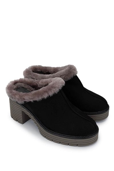 Tamer Tanca Women's Genuine Leather Black Nubuck Heeled Slippers