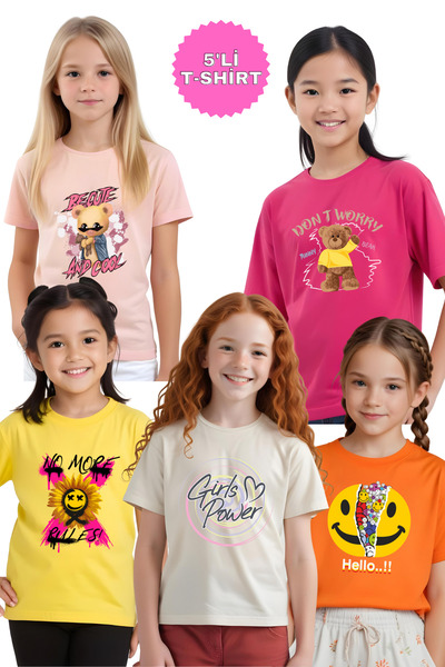 YA KO KİDS Set de 5 tricouri pentru fete Power-No Rules-Hello-Be Cute-Don't W...