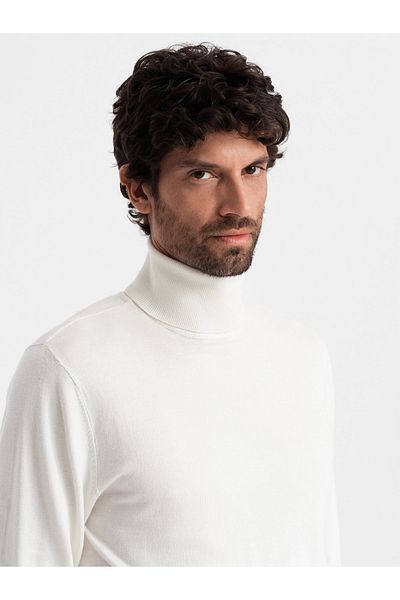 OMBRE Herren Strick-Rollkragenpullover mit Viskose - Ecru V3 OM-SWTN-0101 XXL