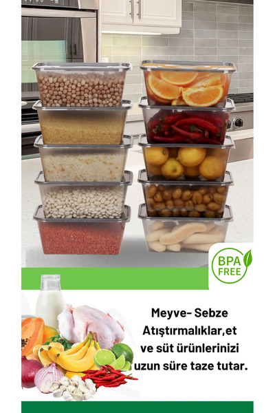 Canbay Store 10 Adet 1 Litre Dikdörtgen Erzak Bakliyat Derindondurucu Ve Mikrodalgaya Uygun Saklama Kabı