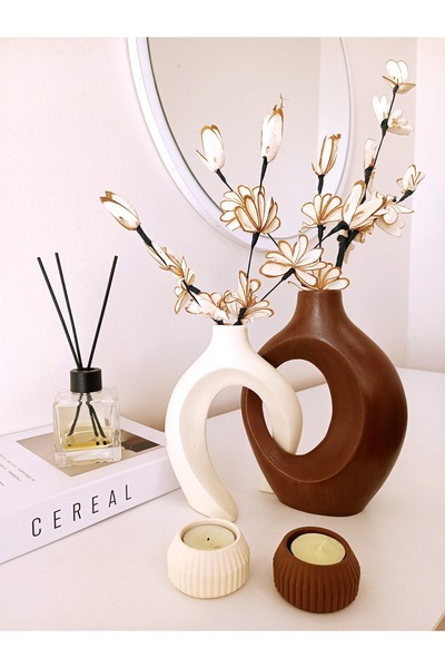Home 2'li Sarmaşık Sevgili Vazo, Mumluklu Vazo Set, Modern Tasarım Dekoratif ...