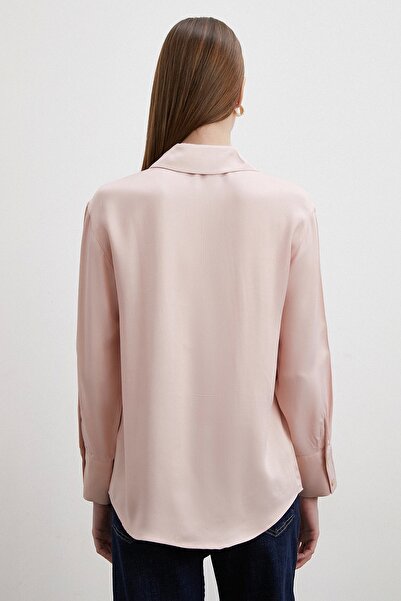 Never more Beige Color Floş Basic Satin Shirt