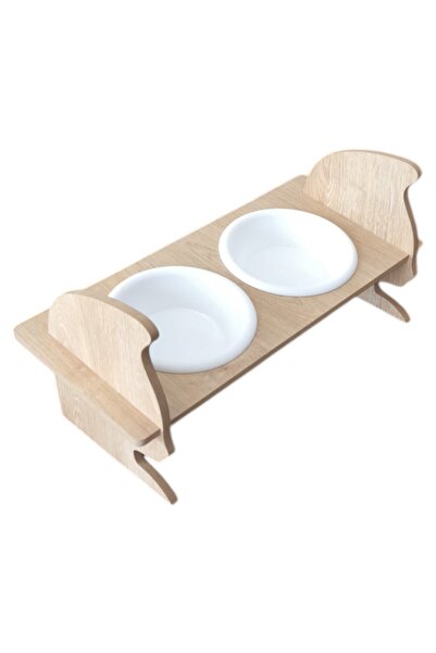 TİNEKE PETSHOP حاوية طعام وماء للقطط والكلاب باللون الأبيض - رأس قطة خشبي مع ...