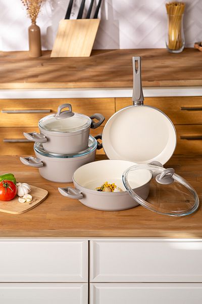 Emsan Beige Crystal 7 Piece Cookware Set