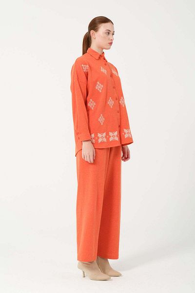 Hatun Atila Orange Embroidered 7670 Model Hera Double Set